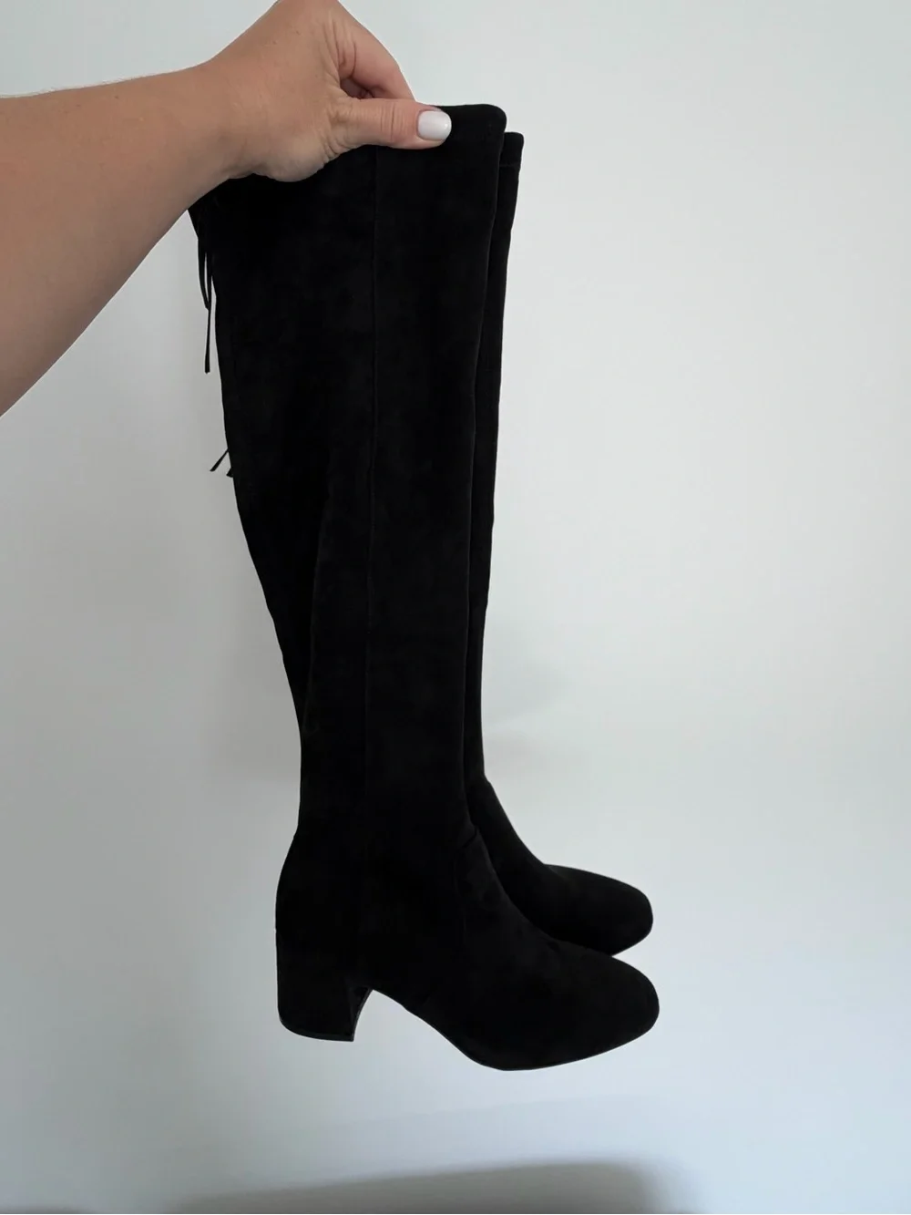 Women's Black Suede Knee-High Block Heel Boots